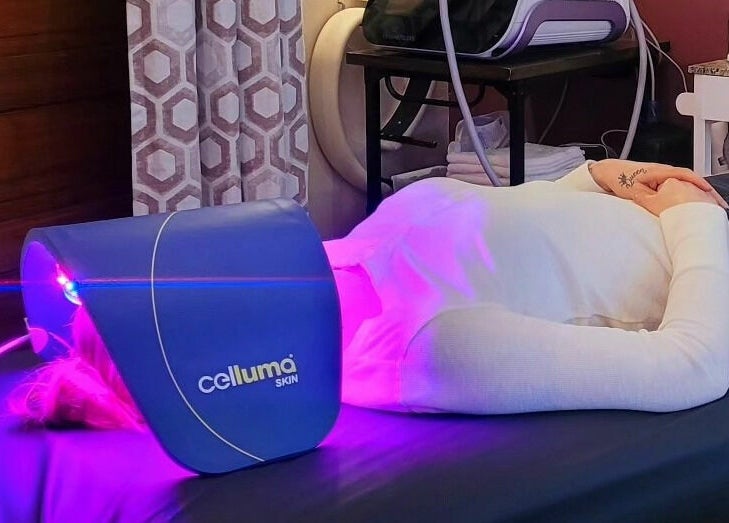 LED light therapy at Relish Day Spa in Stratford, Ontario, CA for skin rejuvenation and relaxation.
