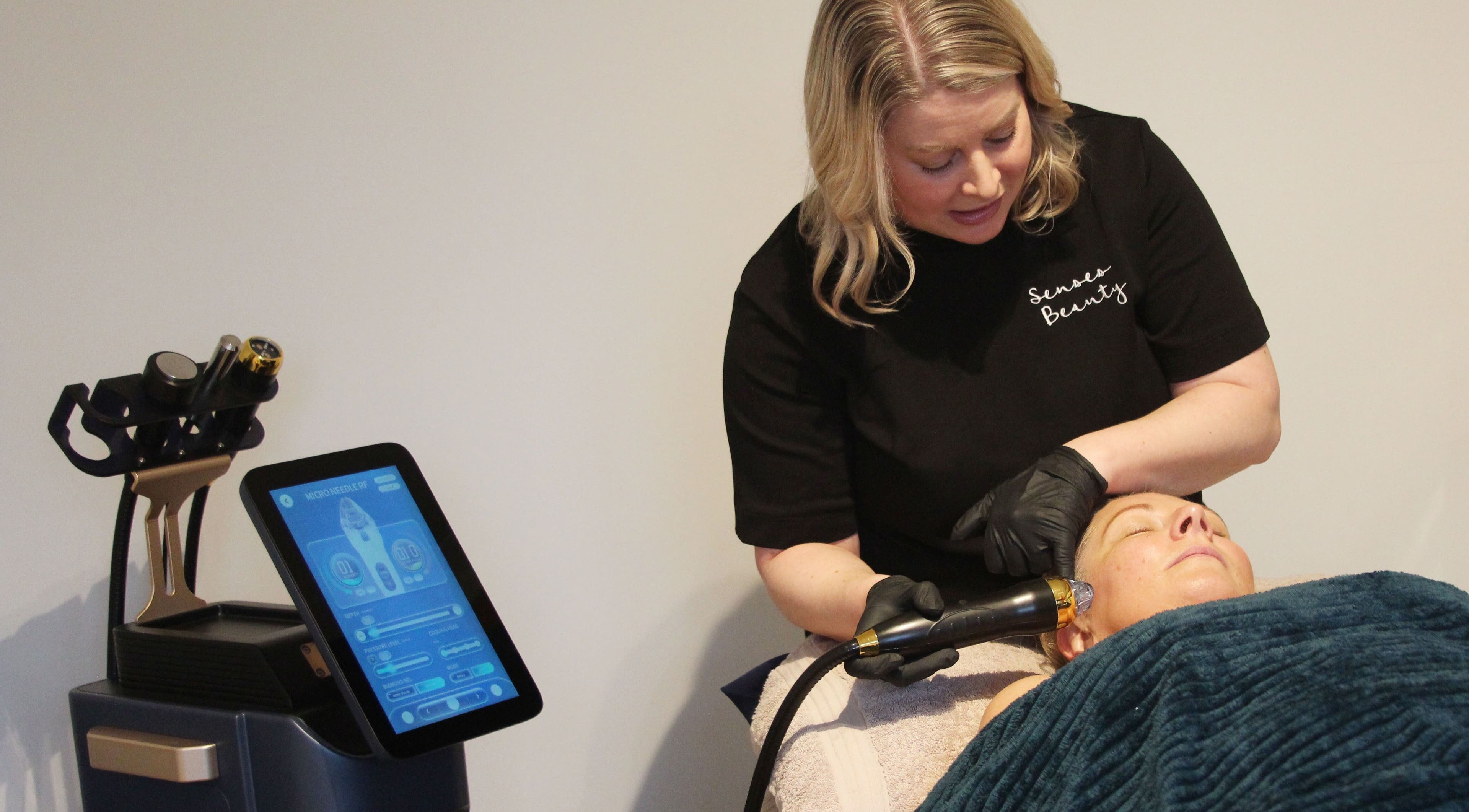 Facial treatment at Senses Beauty in Warwick, England, GB, showcasing advanced skincare technology.