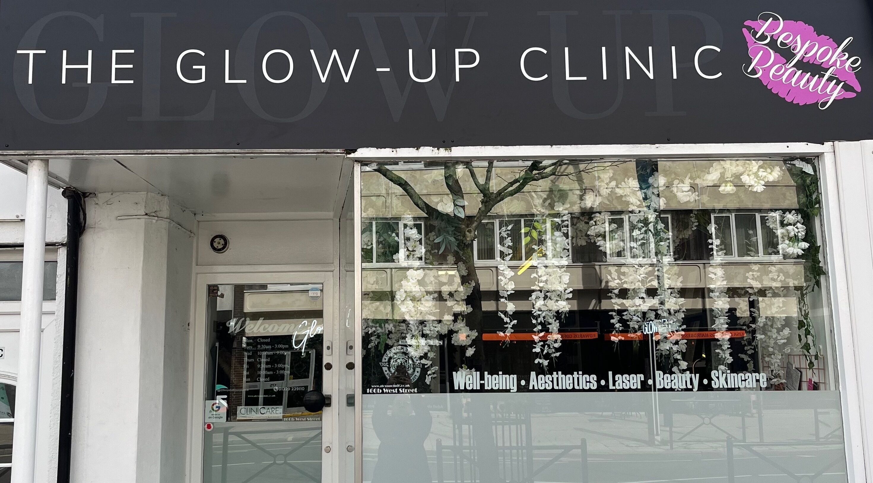 Front of The Glow Up Clinic in Fareham, England, featuring beauty and wellness services.