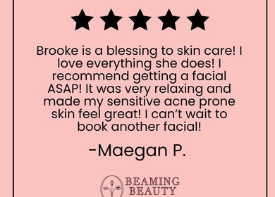 Five-star review for Beaming Beauty LLC in Pueblo, Colorado expressing delight in skincare services.