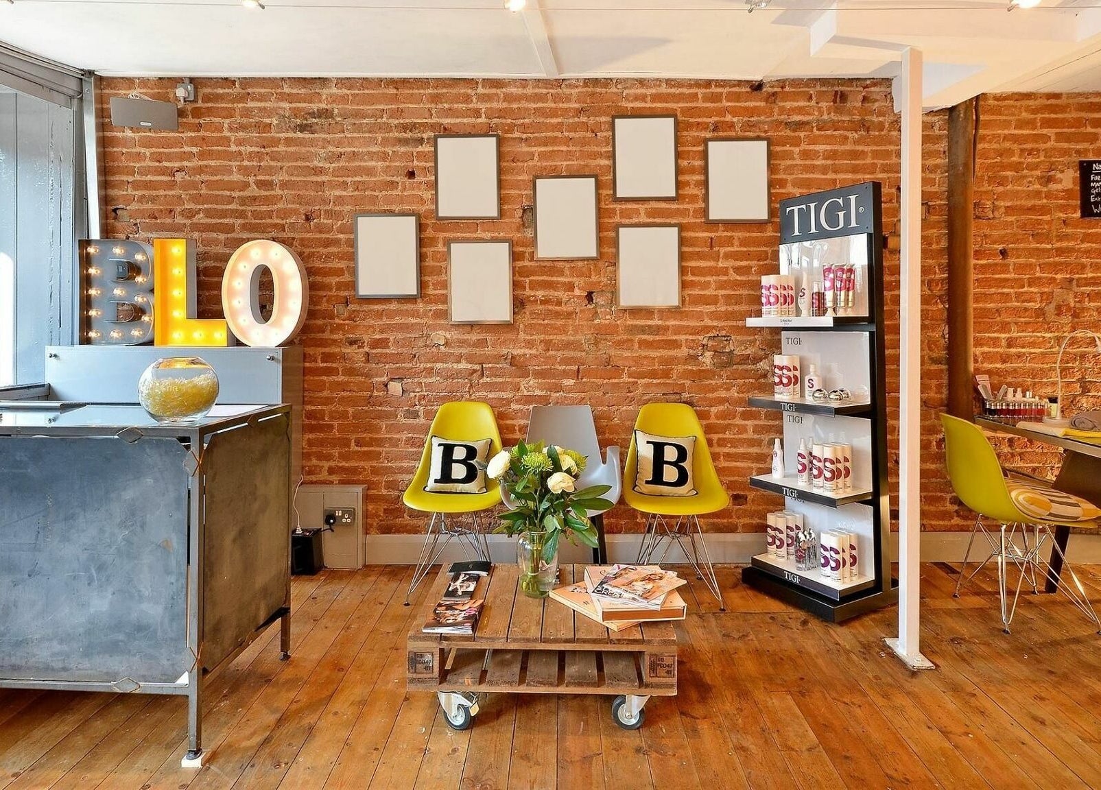 Interior of Blo by Blo in Ware, England, GB featuring stylish decor and beauty products on display.