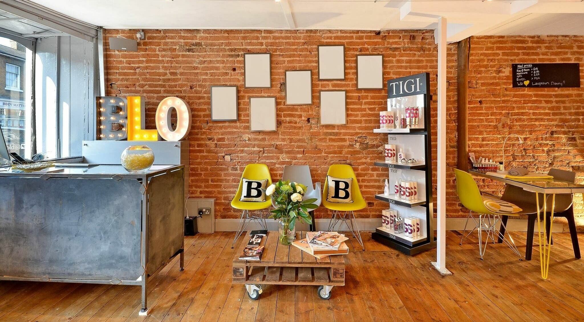Interior of Blo by Blo in Ware, England, GB featuring stylish decor and beauty products on display.