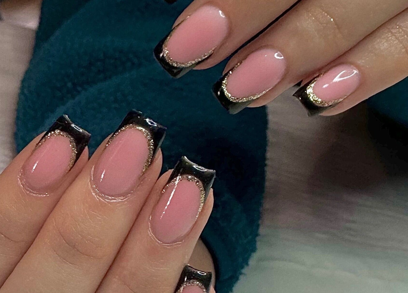 Elegant black and pink nail art at Becca Kate Nails, Castlederg, Northern Ireland, GB.
