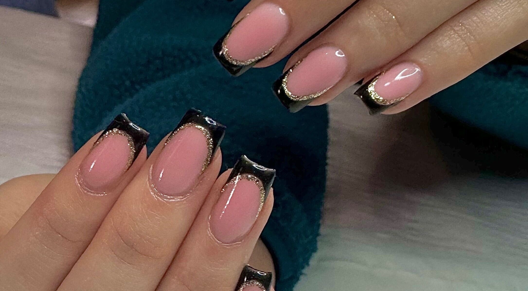 Elegant black and pink nail art at Becca Kate Nails, Castlederg, Northern Ireland, GB.