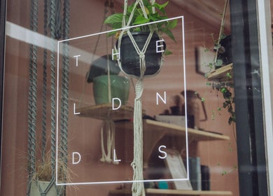 The London Dolls Aesthetics window with hanging plants in London, England, GB.
