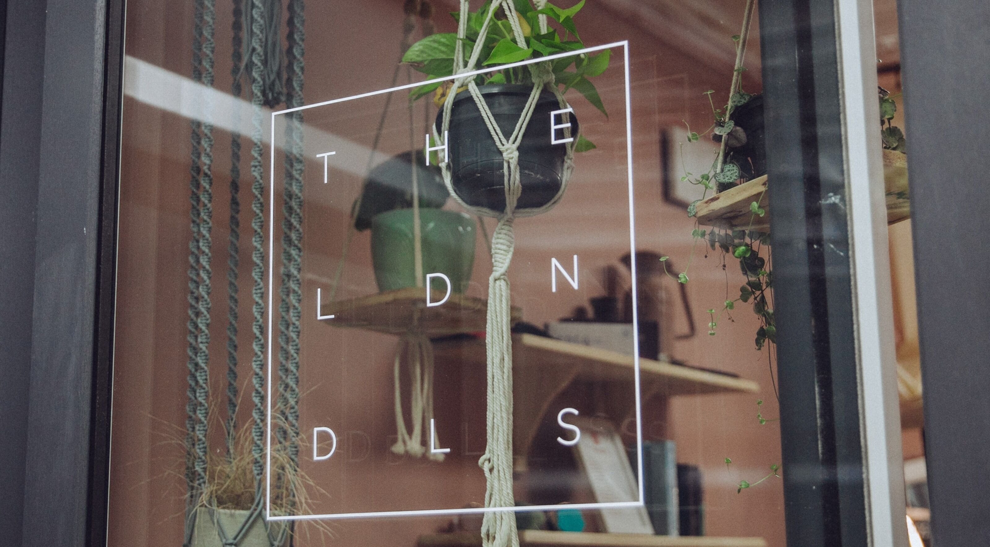 The London Dolls Aesthetics window with hanging plants in London, England, GB.