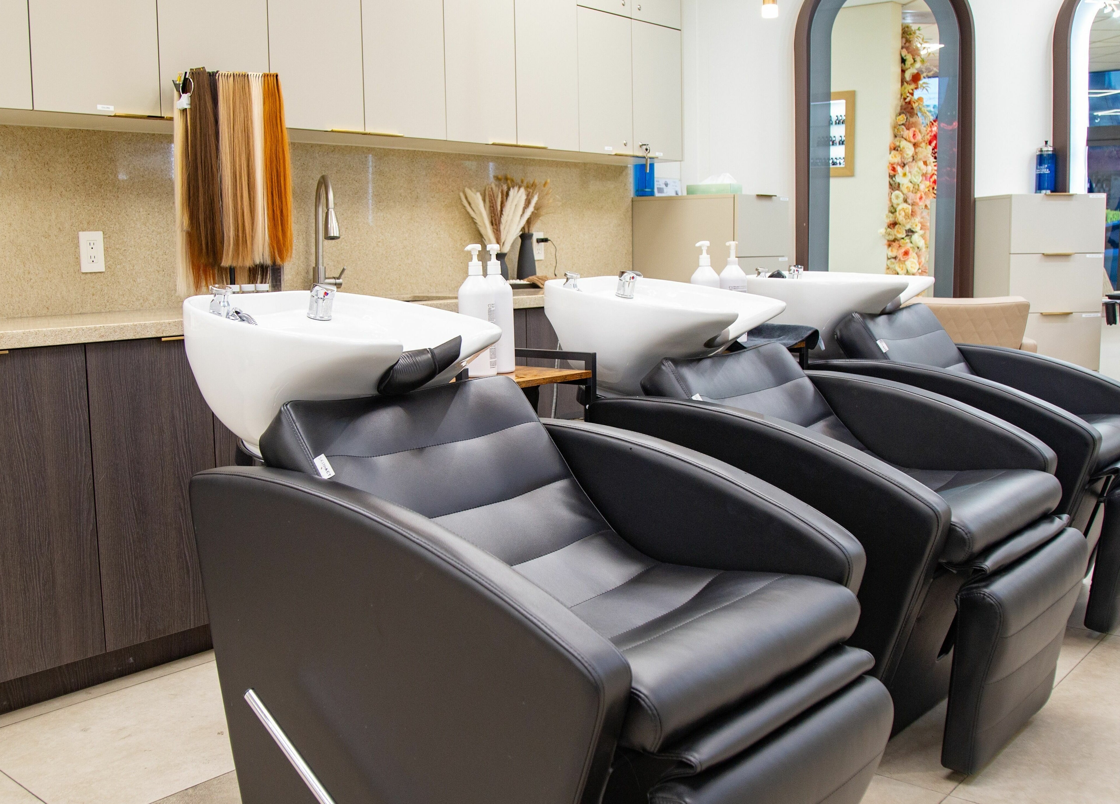 Modern shampoo chairs at Omorfia Salon and Spa, Glendale, California, US.