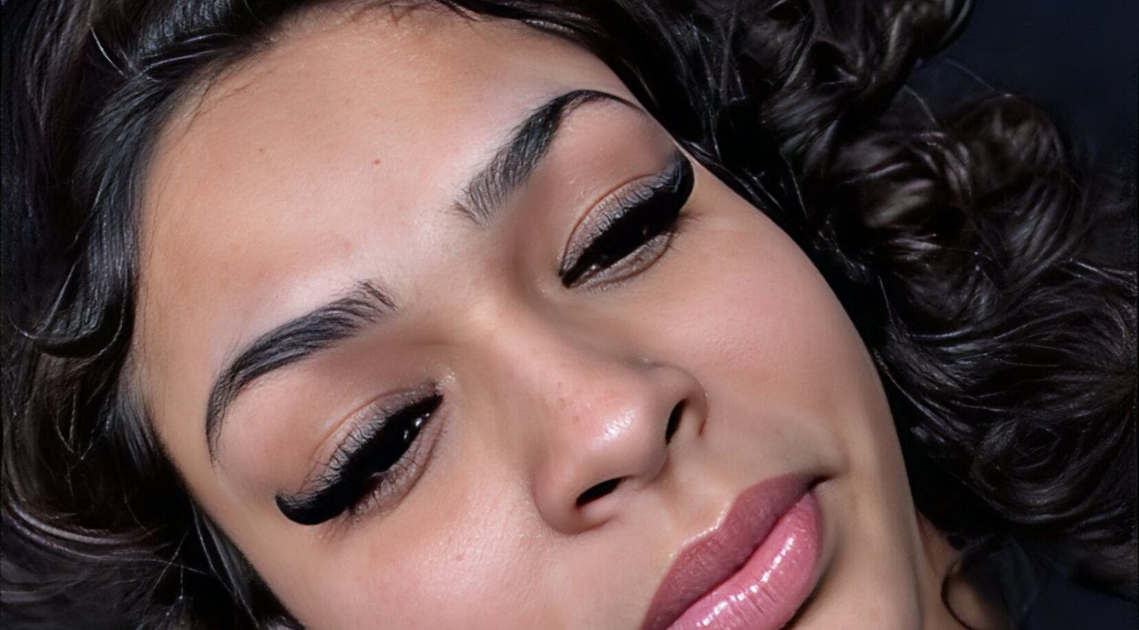 Close-up of elegant lashes at Dolled Upleeds, Morley, England, GB, showcasing expert beauty techniques.