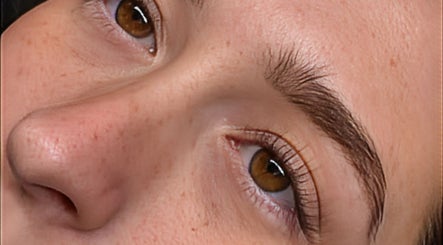 Close-up of expertly shaped brows at Dolled Upleeds, Morley, England, GB, showcasing skilled makeup artistry.