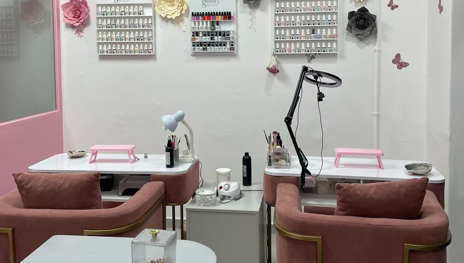Modern nail station at Nails and Lashes by Merilyn, Cape Town, Western Cape, ZA, showcasing elegant decor.