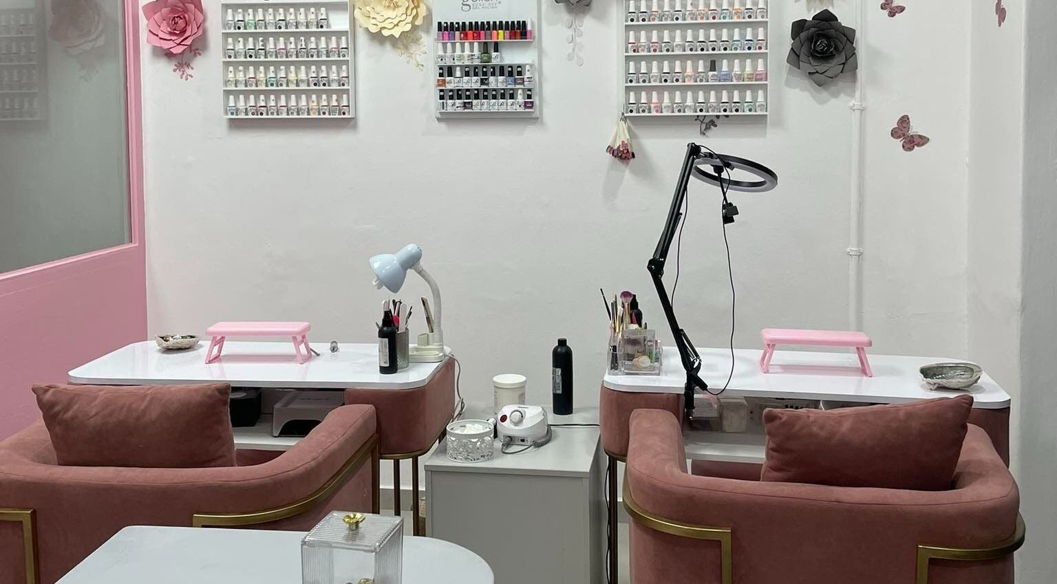 Modern nail station at Nails and Lashes by Merilyn, Cape Town, Western Cape, ZA, showcasing elegant decor.
