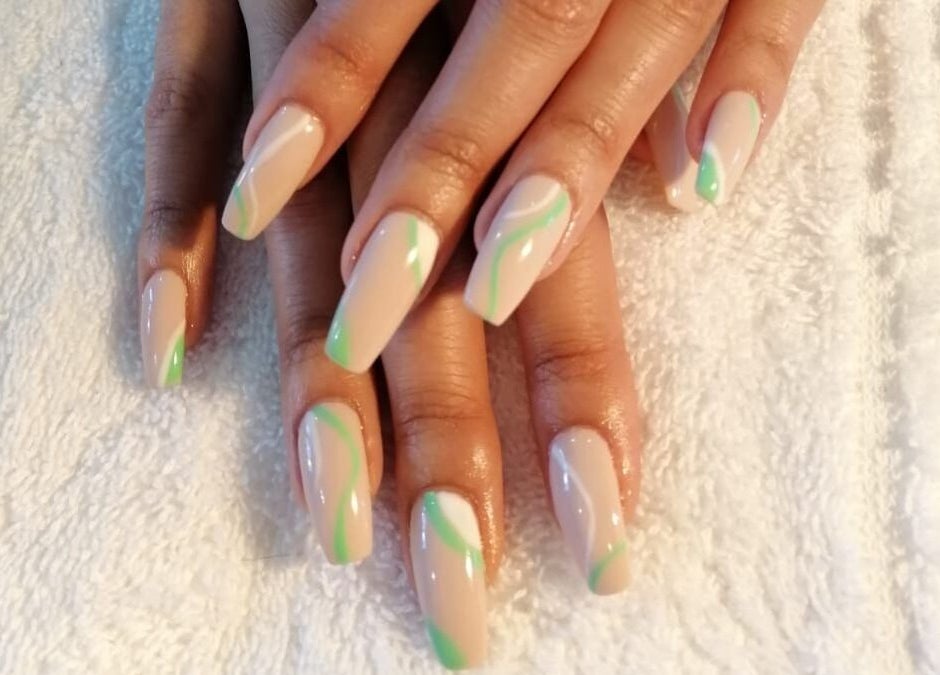 Stylish manicure with wave design at Nails and Lashes by Merilyn, Cape Town, Western Cape, ZA.