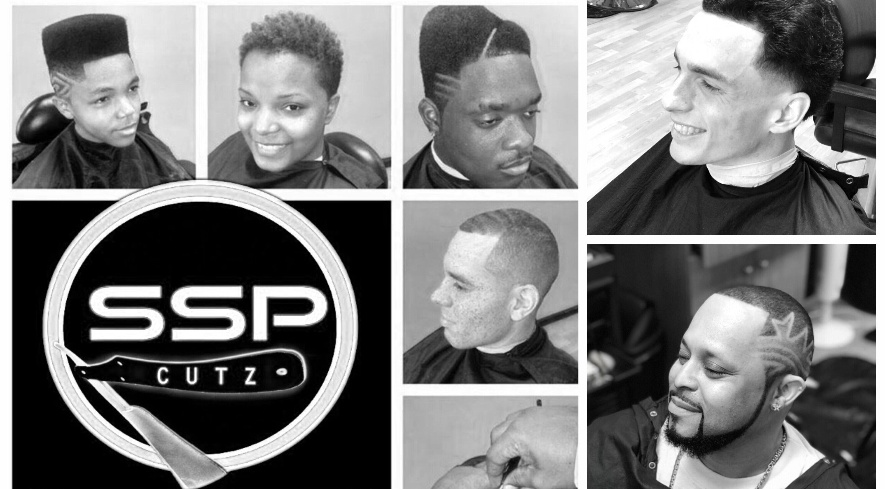 Diverse hairstyles at SSP Barber & Beauty, Inc., Rincon, Georgia, US showcasing trendy cuts and designs.