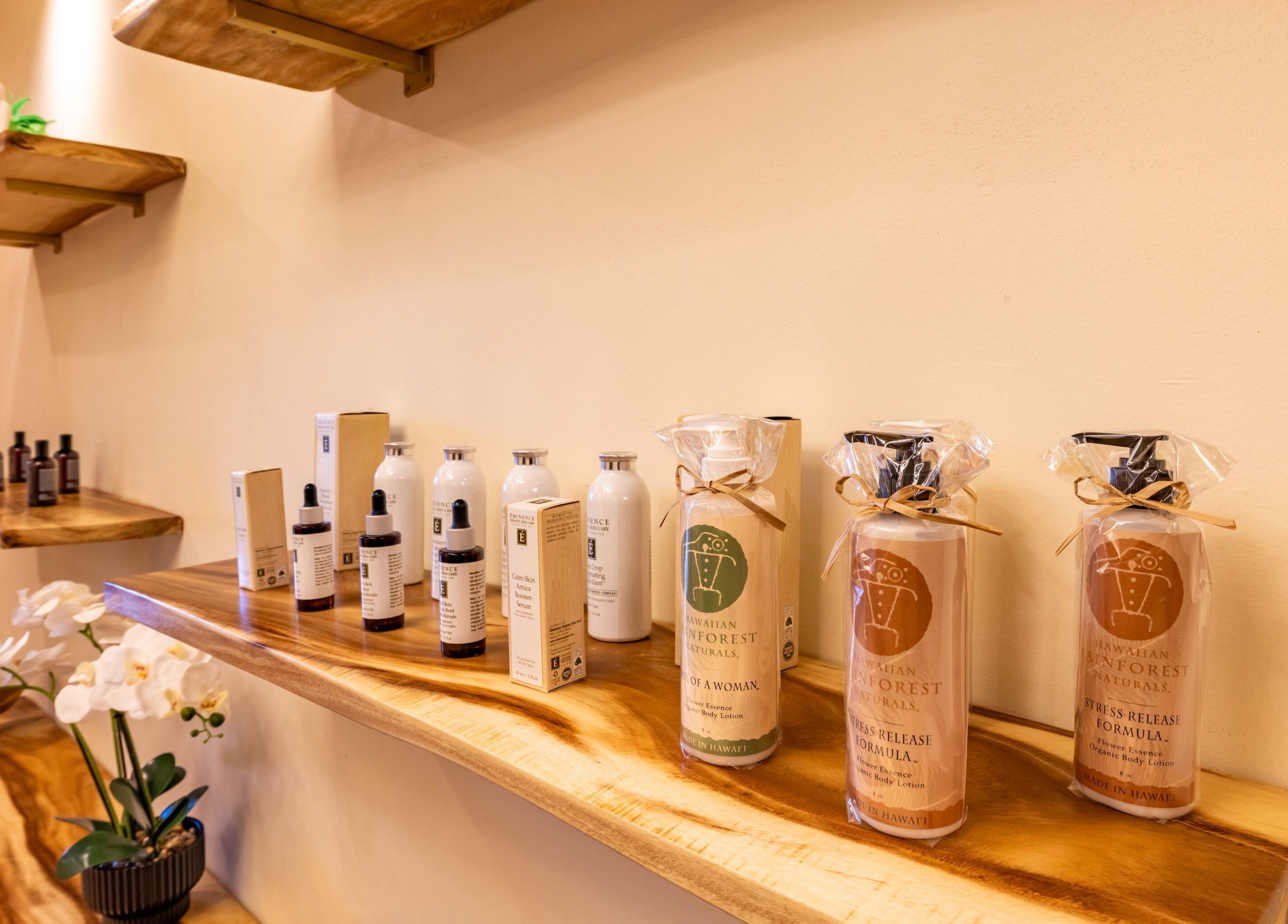 Elegant product display at Asana Spa at Hilton Waikiki Beach, Honolulu, Hawaii, US.