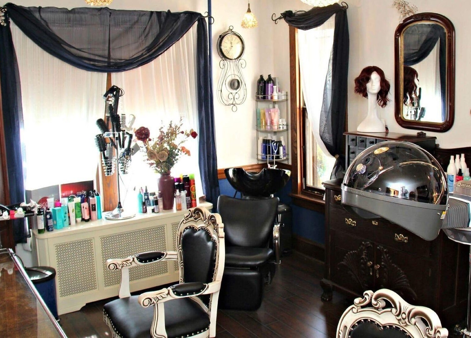 Elegant salon interior at TKM Hair Design and Restorations, Reading, Pennsylvania, US.