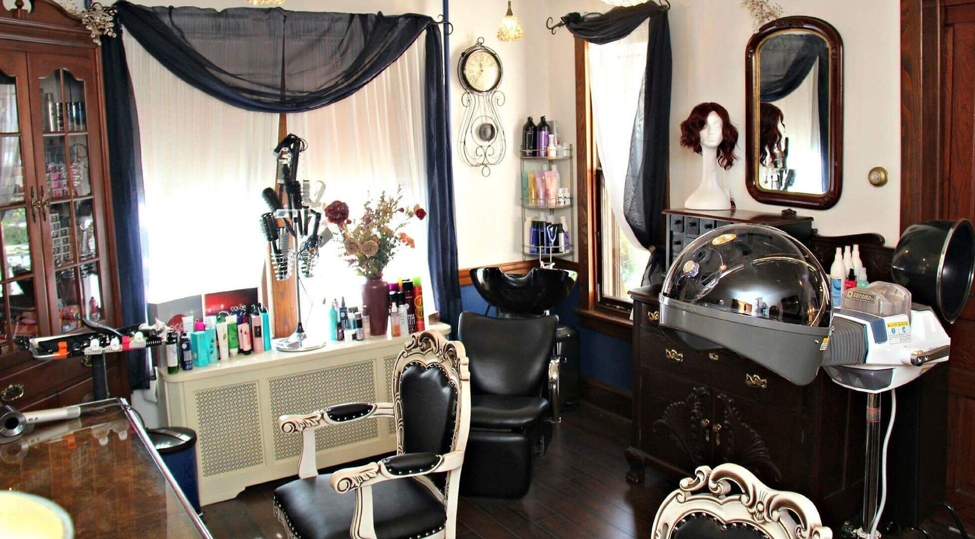 Elegant salon interior at TKM Hair Design and Restorations, Reading, Pennsylvania, US.