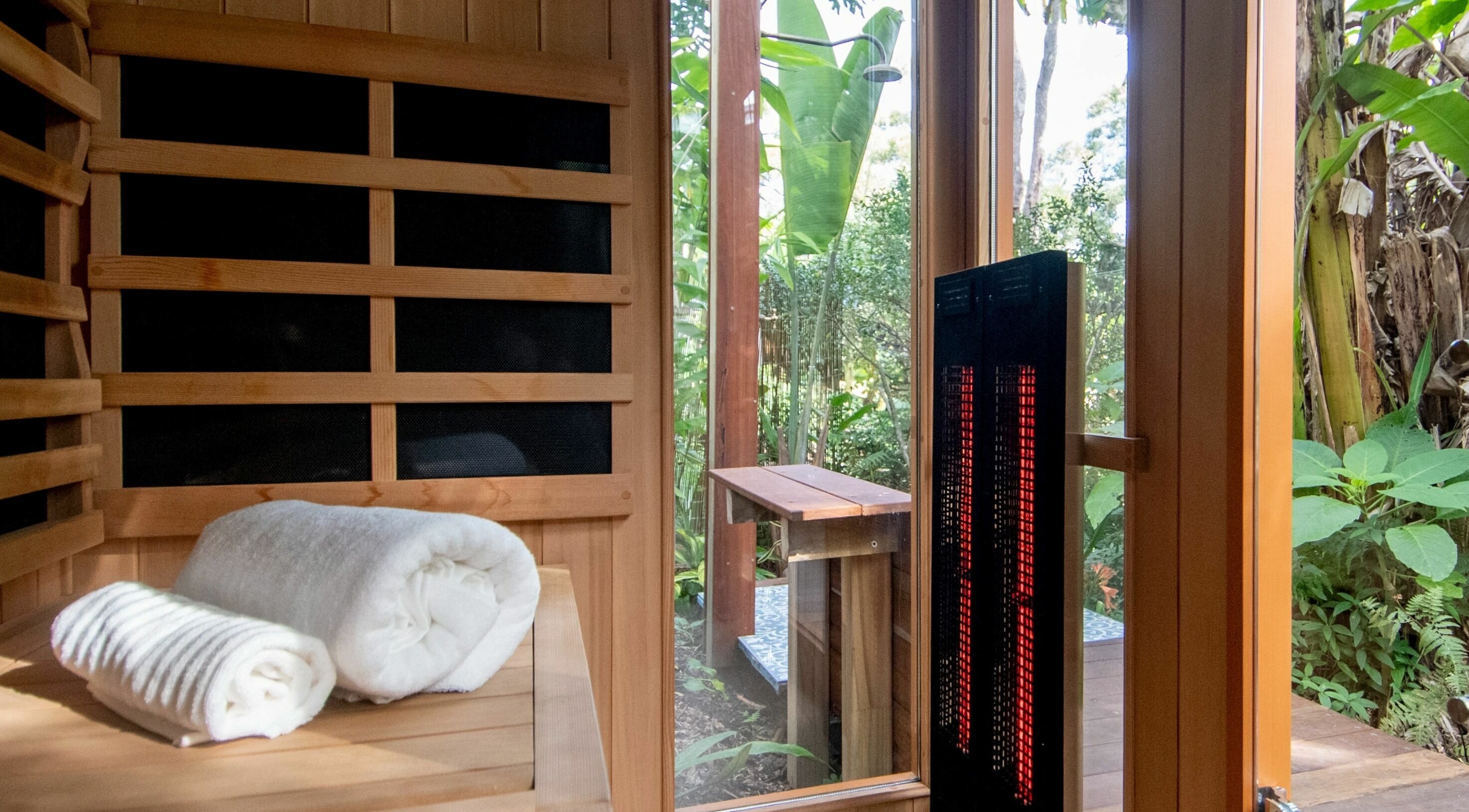 Relaxing sauna view at Cloud 9 Sauna, Macmasters Beach, New South Wales, AU, featuring nature and warmth.