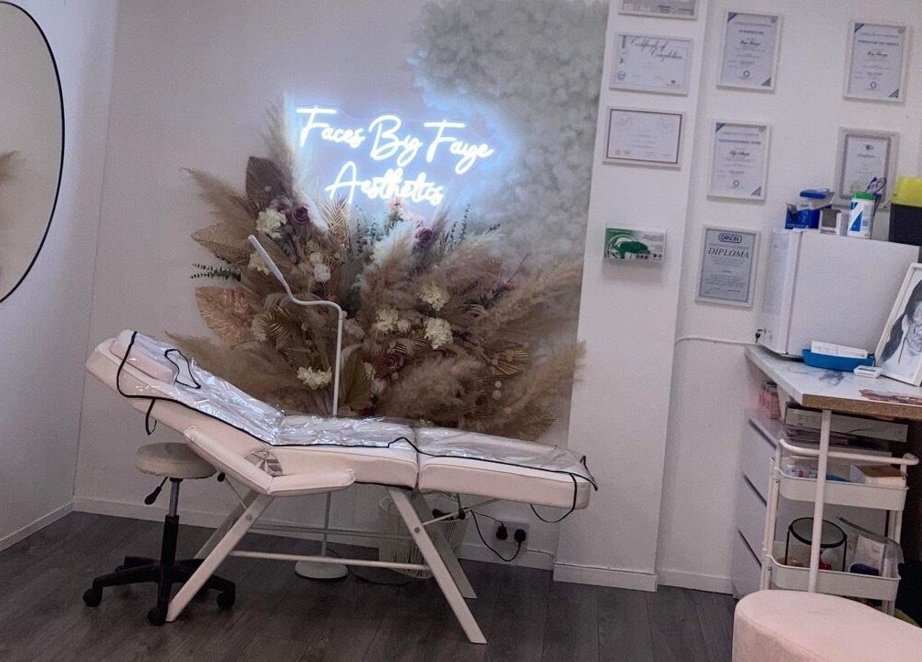 Relaxing facial treatment room at CJP Nail And Beauty Bar in Havant, England, GB, with aesthetic decor.
