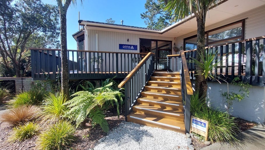 Entrance of Prime Massage Therapy (West Auckland) with lush greenery in Auckland, Auckland, NZ.