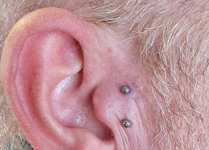 Close-up of an ear piercing at Starry Moon Beauty Swords, Swords, County Dublin, IE.