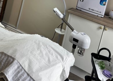 Relaxing spa room at Orchid Beauty & Skin Ltd, Sunderland, England, GB, featuring treatment tools and products.