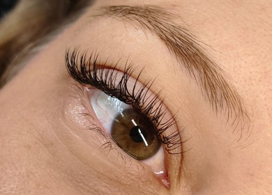 Close-up of expertly applied eyelash extensions at Lashes by Jodene, Kempton Park, Gauteng, ZA.