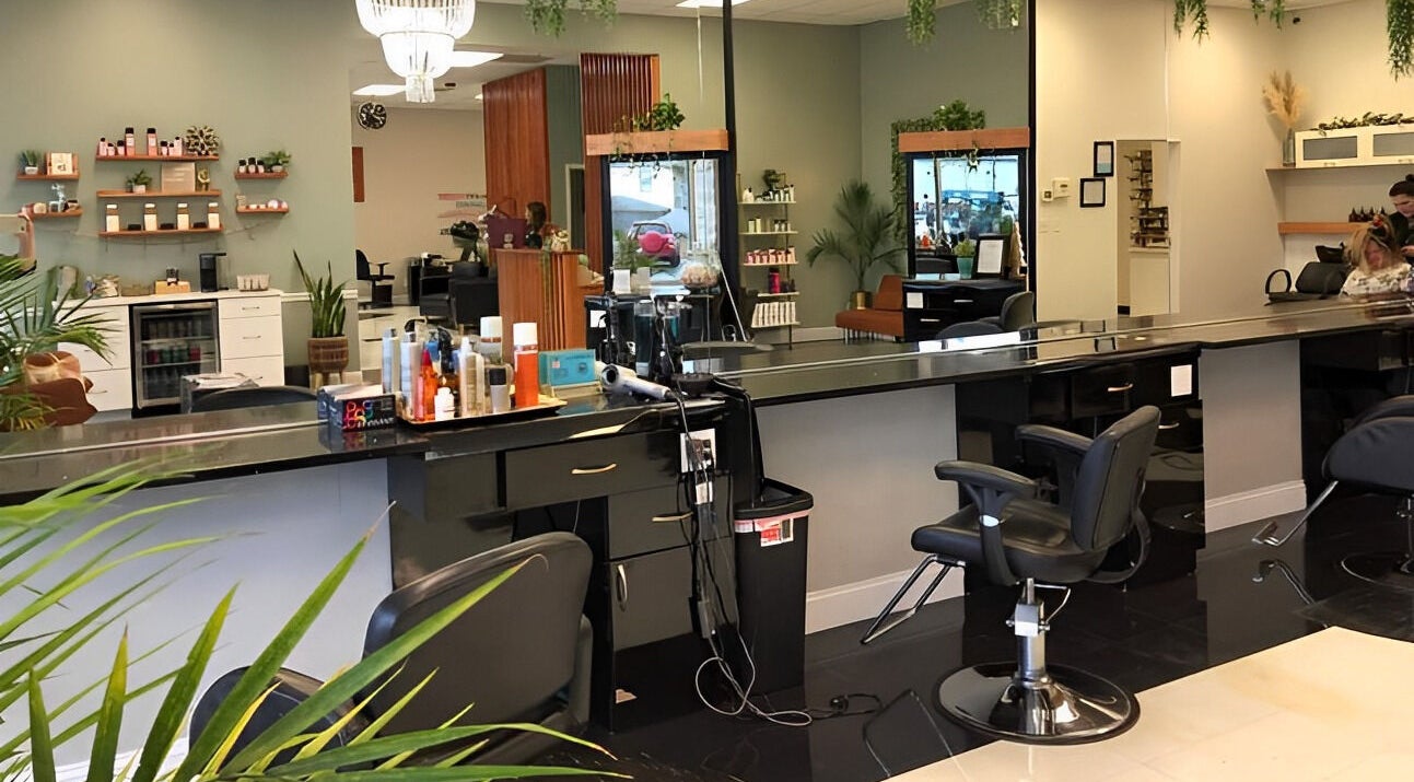 Chic and inviting salon interior at Malia & Co. Salon and Spa, Vienna, West Virginia, US. Perfect for beauty treatments.