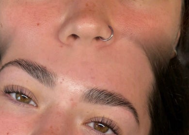 Close-up of stunning brows and lashes at H&L Lashes Beauty Aesthetics in Carlisle, England, GB.