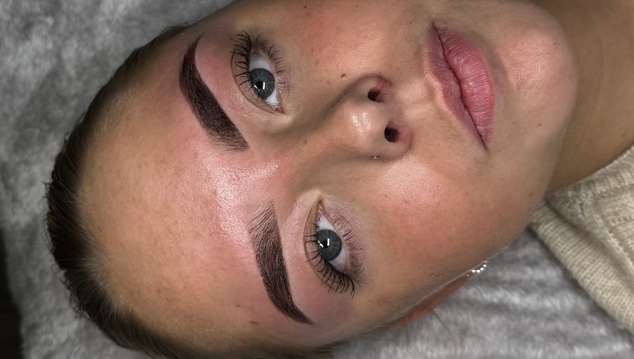 Close-up of eyebrow styling at Lash Nco, Stirling, Scotland, GB showcasing meticulous beauty treatment.