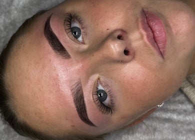 Close-up of eyebrow styling at Lash Nco, Stirling, Scotland, GB showcasing meticulous beauty treatment.