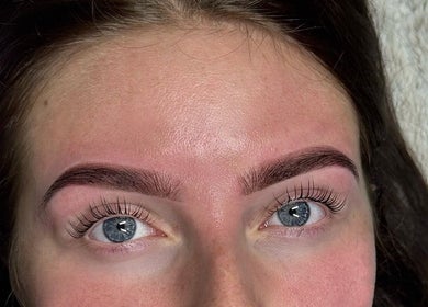 Close-up of expertly groomed eyebrows at Lash Nco, Stirling, Scotland, GB showcasing precision beauty work.