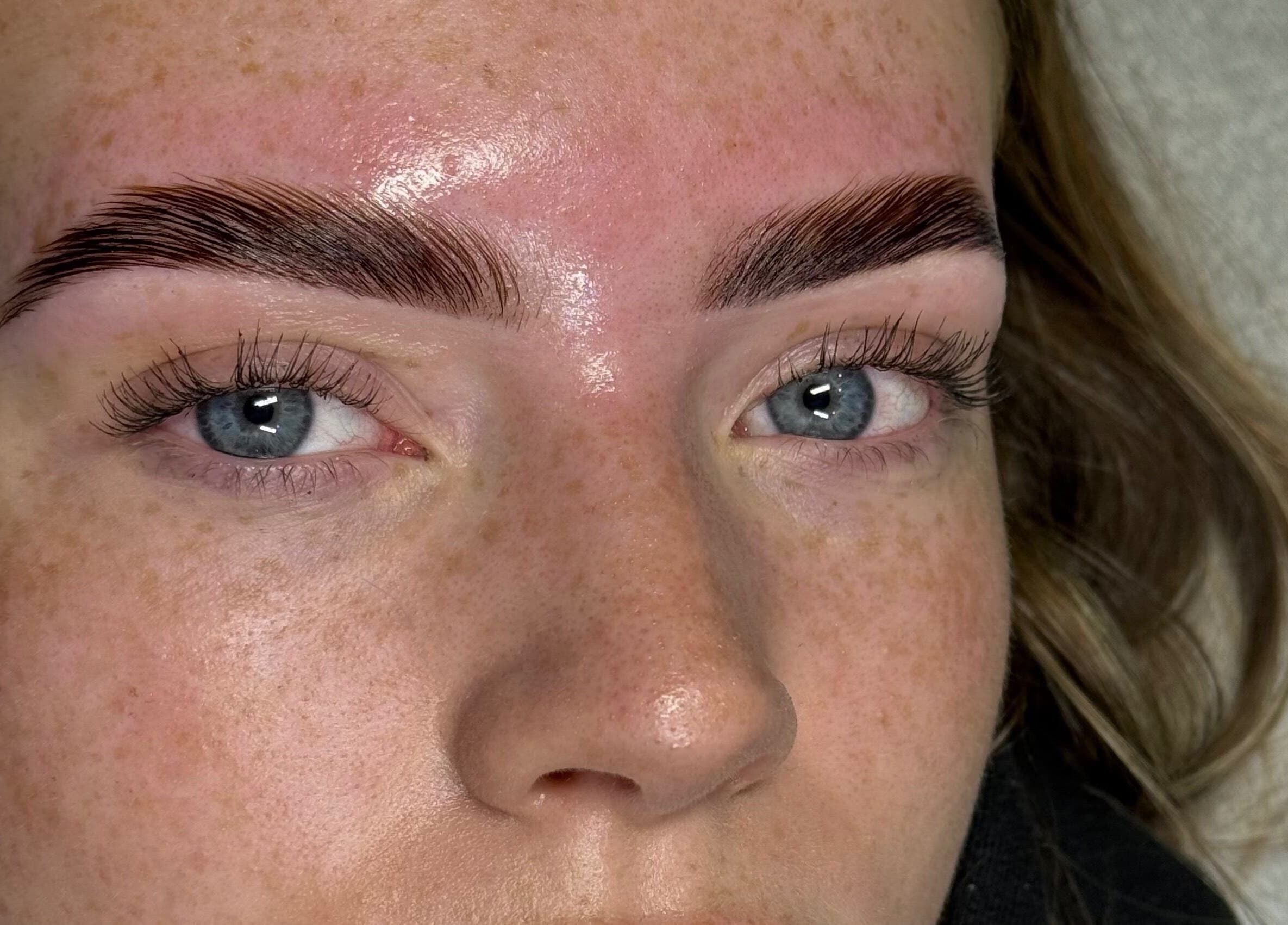 Close-up of perfectly styled eyebrows at Lash Nco in Stirling, Scotland, GB.