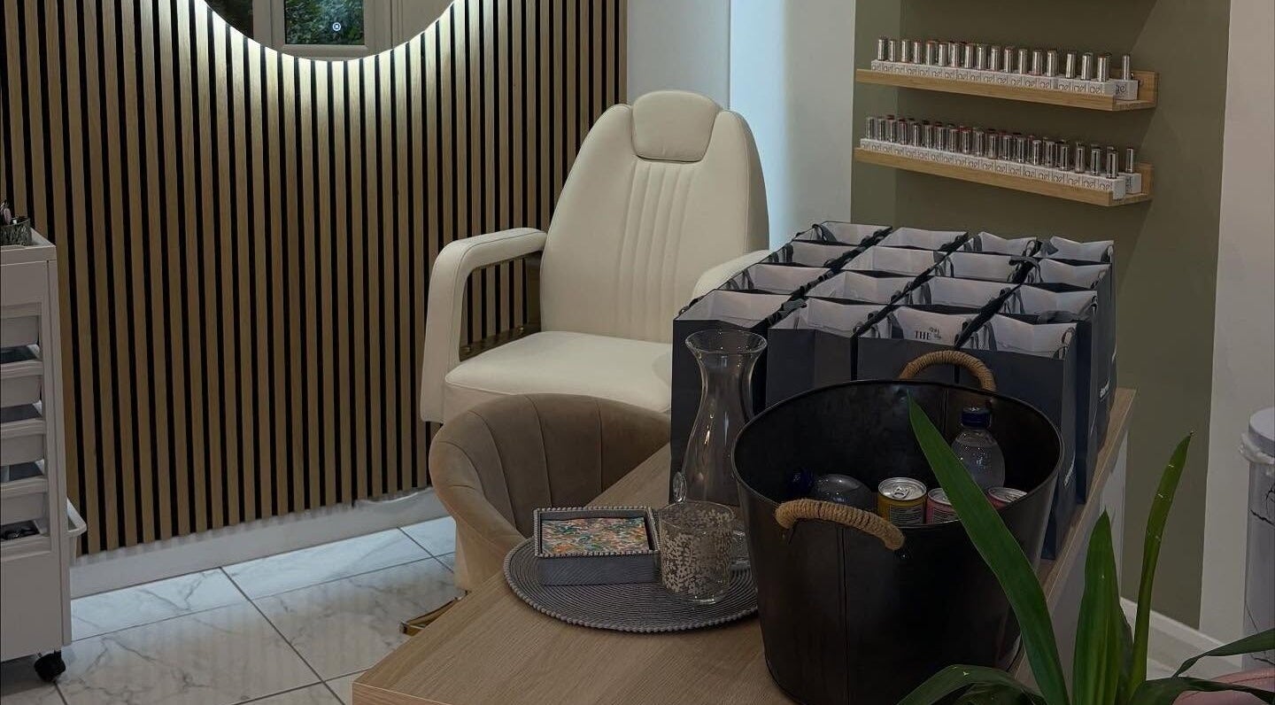 Elegant beauty corner at The Beauty Shack, Failand, England, GB. Comfortable chairs and display shelves add style.