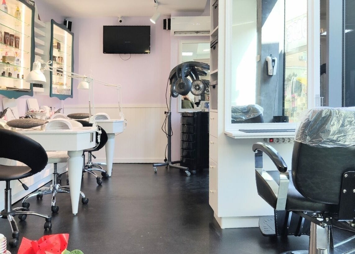 Modern chairs and mirrors at Фризьорски Салон Wave Studio - НДК, Sofia, Sofia City Province, BG.