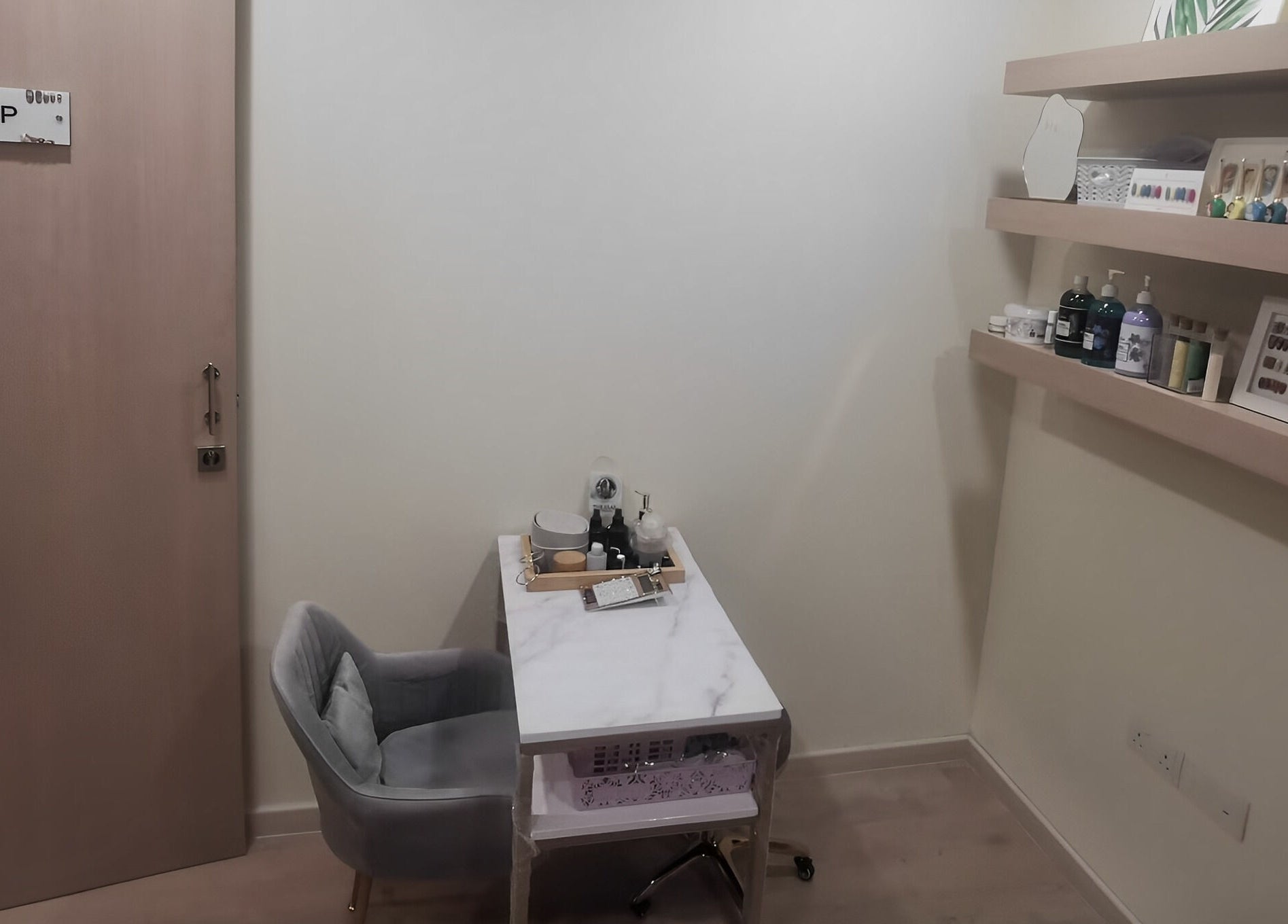 VIP nail treatment room at M Nail Bar Studio, Gelang Patah, Johor, MY, featuring a chic setup and cozy ambiance.