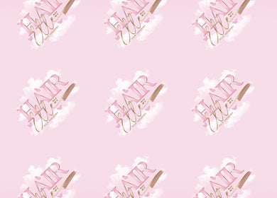 Elle At The Secret Hair Club logo pattern, Hinckley, England, GB. Pink background with elegant typography.