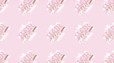 Elle At The Secret Hair Club logo pattern, Hinckley, England, GB. Pink background with elegant typography.