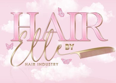 Logo of Elle At The Secret Hair Club in Hinckley, England, GB with pink text and gold comb.