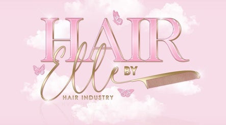 Logo of Elle At The Secret Hair Club in Hinckley, England, GB with pink text and gold comb.