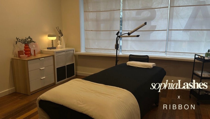 Inviting treatment room at SOPHIA LASHES x RIBBON, 456 La Trobe St West Melbourne, Melbourne, Victoria, AU.