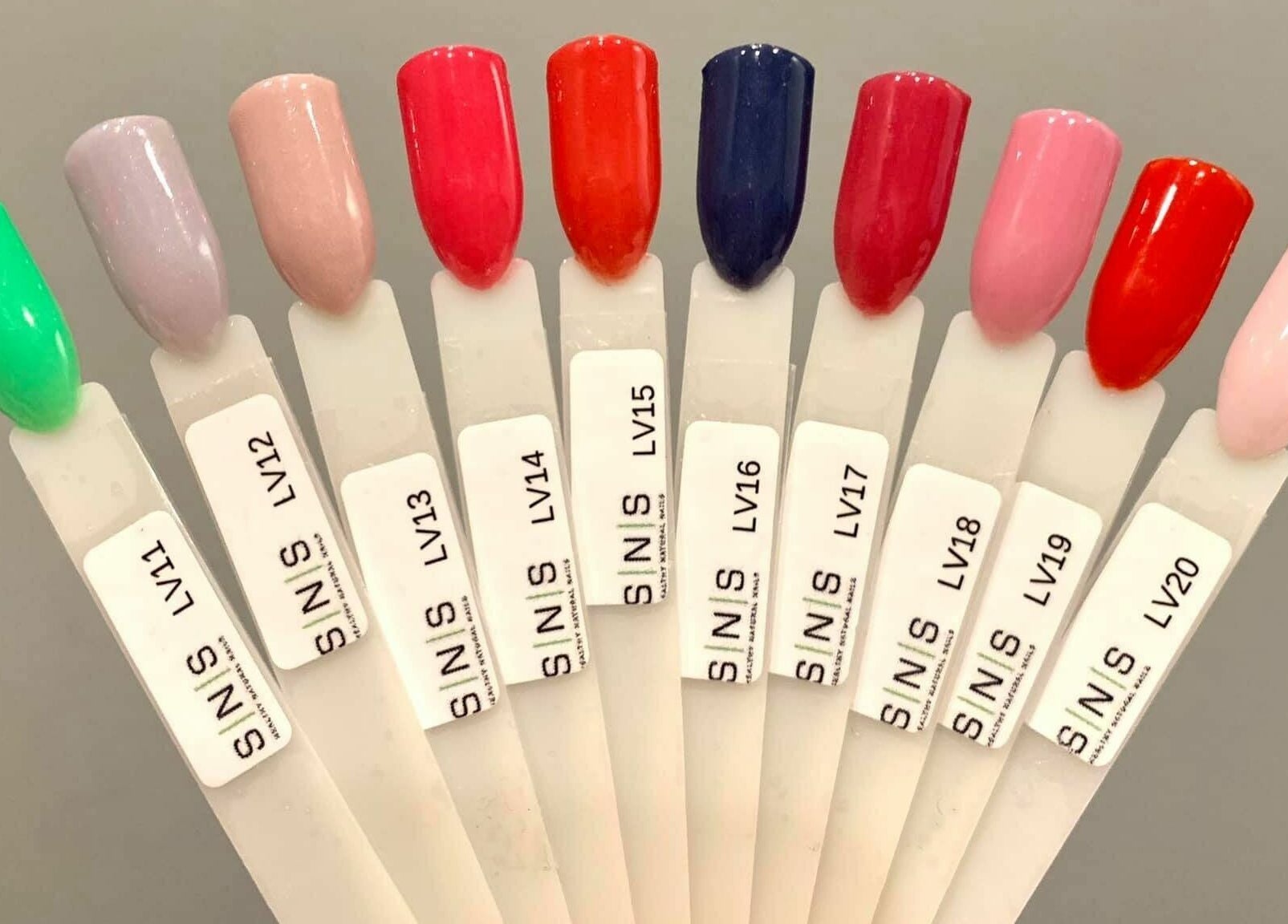 Colorful nail polish samples at Evol Nails and Spa, St. Cloud, Minnesota, US.