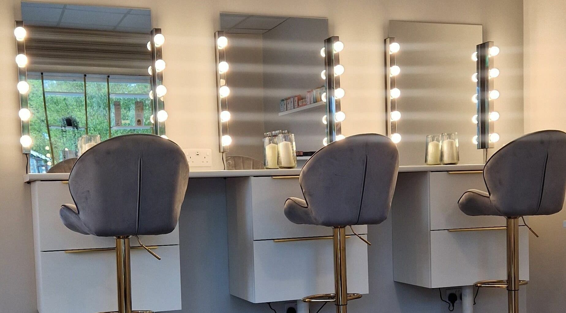 Luxurious makeup station at Radiant Beauty Glasson, Athlone, County Westmeath, IE, featuring elegant vanity mirrors.