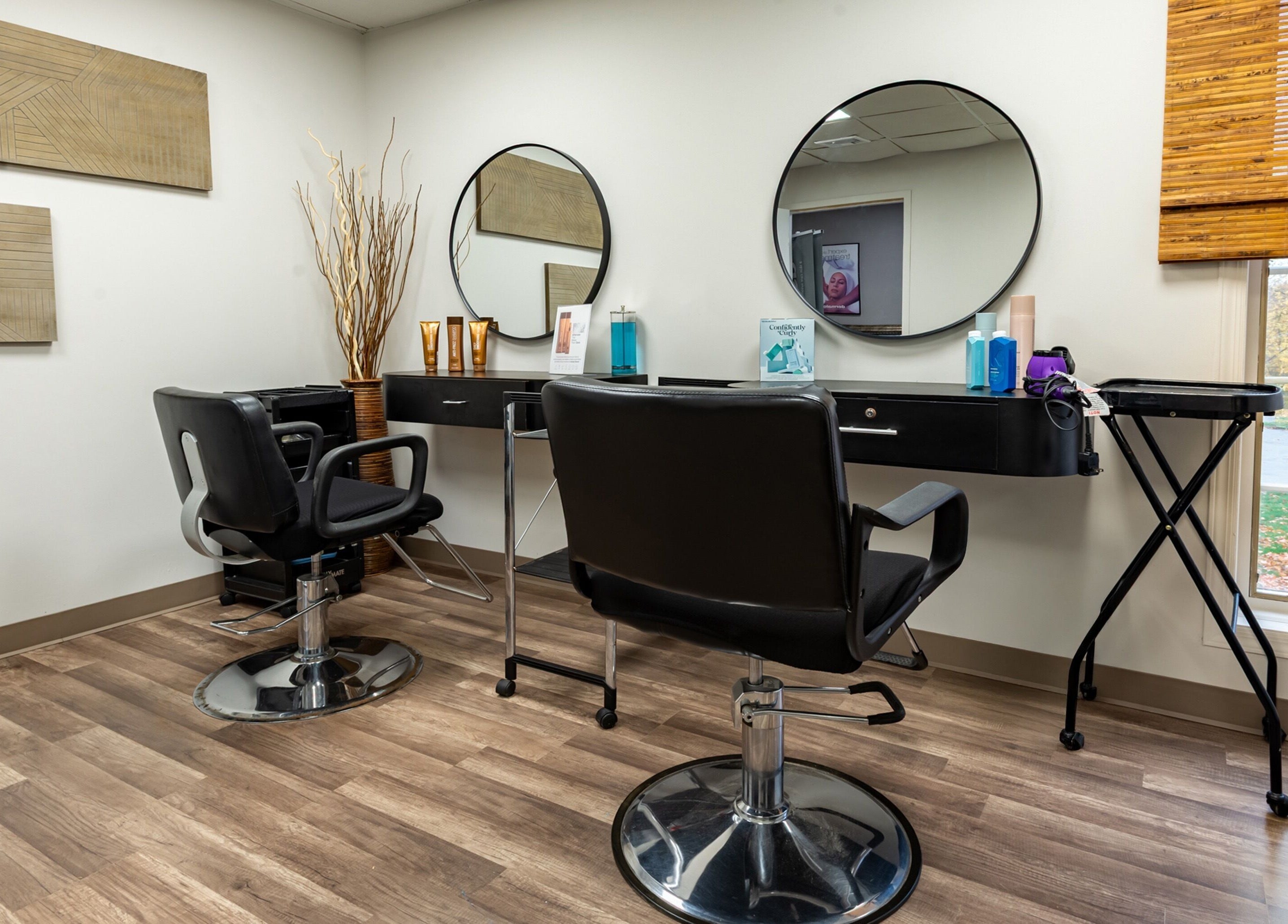 Stylish salon chairs and mirrors at The Salon and Spa at Randolph LLC, Randolph, New Jersey, US.