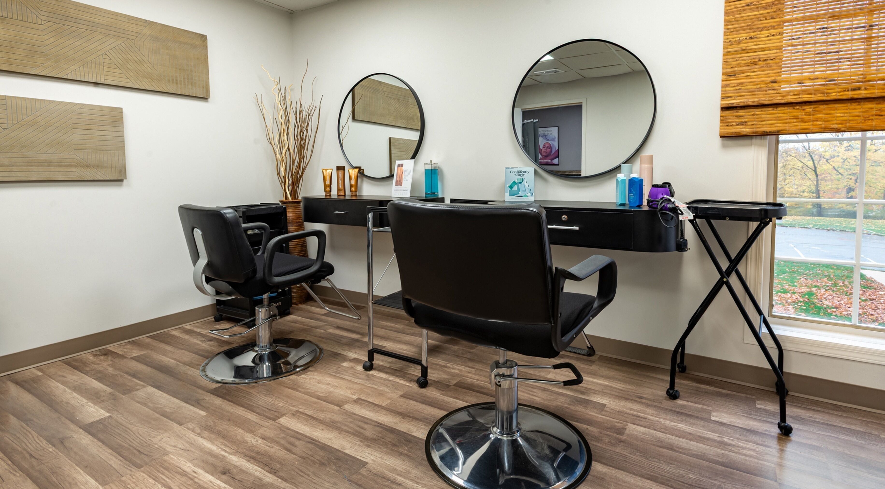 Stylish salon chairs and mirrors at The Salon and Spa at Randolph LLC, Randolph, New Jersey, US.