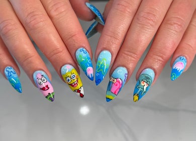Vibrant cartoon nail art at Bicolor Beverly Hills in Beverly Hills, California, US.