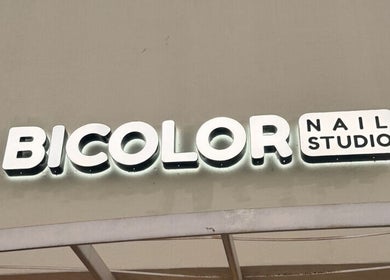Bicolor Beverly Hills sign at Beverly Hills, California, US, showcasing modern nail studio exterior.