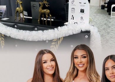 Reception desk at Russian Goddess Beauty in Melbourne, Victoria, AU adorned with holiday decor.