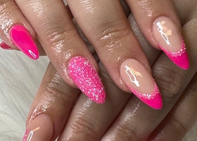 Glossy pink nails at Russian Goddess Beauty, Melbourne, Victoria, AU showcasing trendy manicure art.