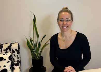 Client seated in cozy corner at Sam Jane The Salon, Lostock Hall, England, GB.
