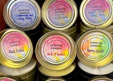 Variety of scented candles at Macks Massage, Albany, Western Australia, AU.